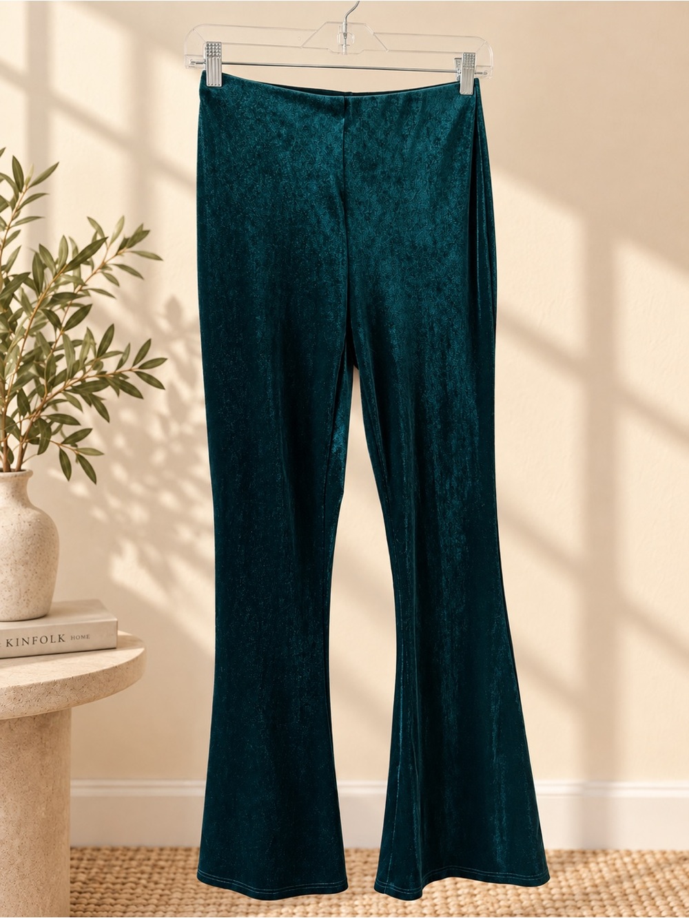 SHEIN Dark Teal Velvet Flare Pants